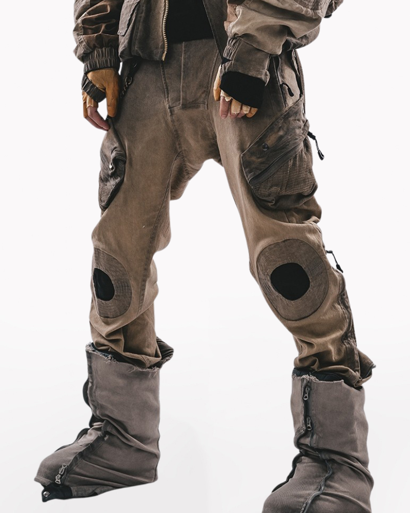 Wasteland Wear Mech Multi-Pocket Washed Distressed Casual Pants