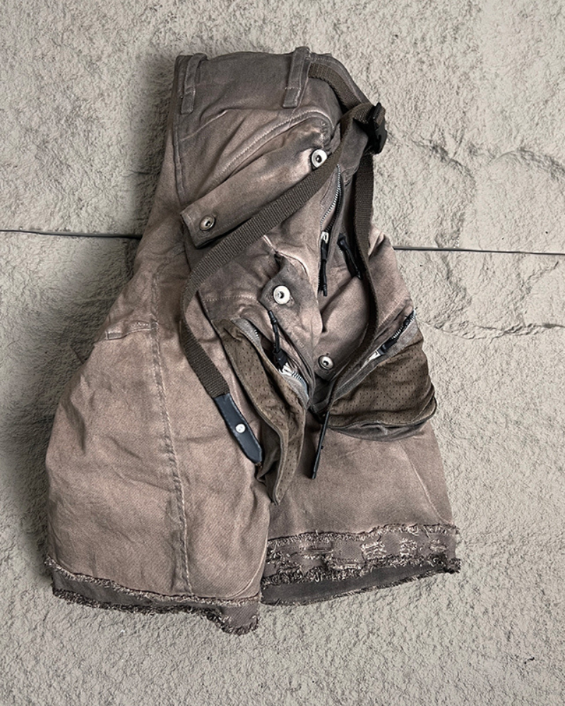 Wasteland Wear Ripped Hem 3D Pocket Cargo Shorts