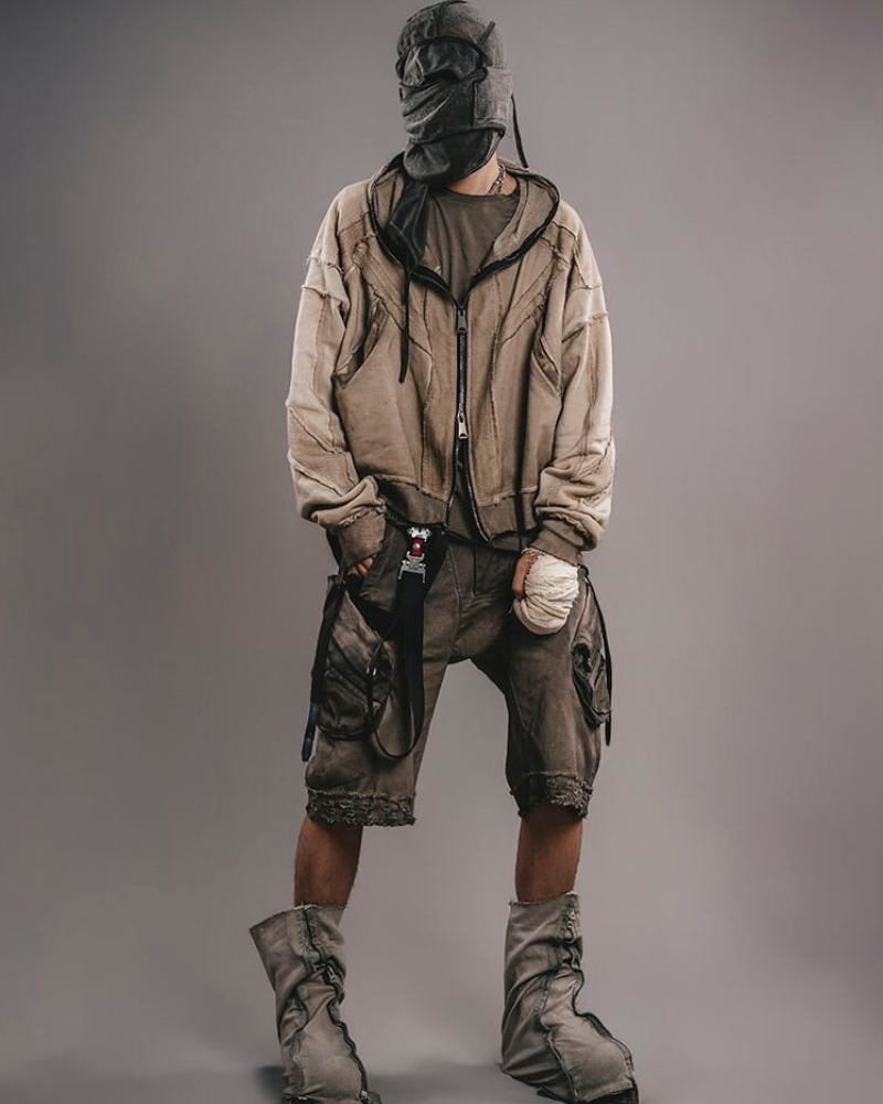 Wasteland Wear Ripped Hem 3D Pocket Cargo Shorts
