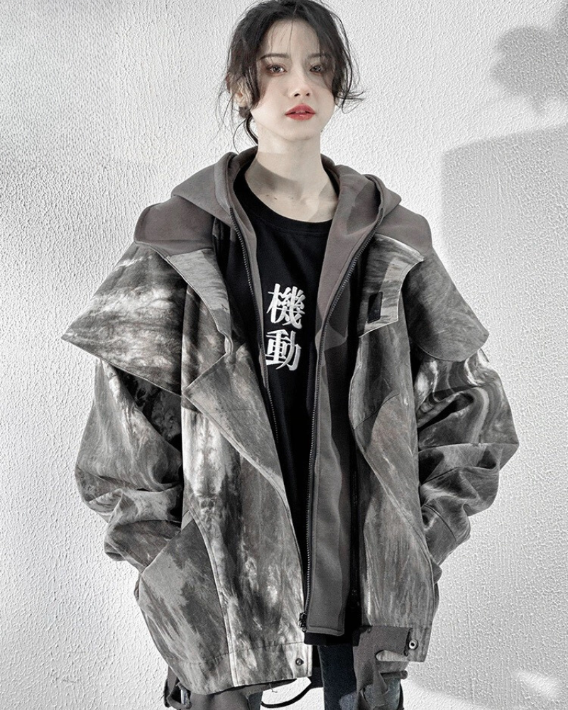 Wasteland Wear Torn Hem Fake Two-piece Unisex Jacket