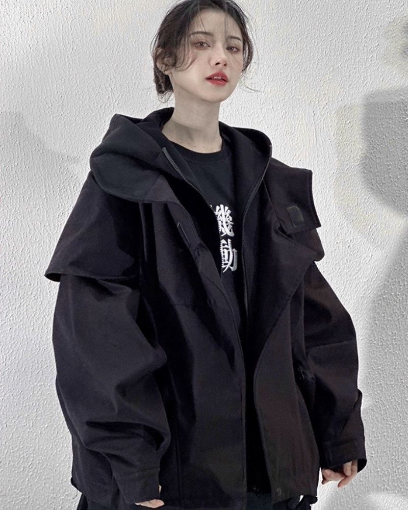 Wasteland Wear Torn Hem Fake Two-piece Unisex Jacket