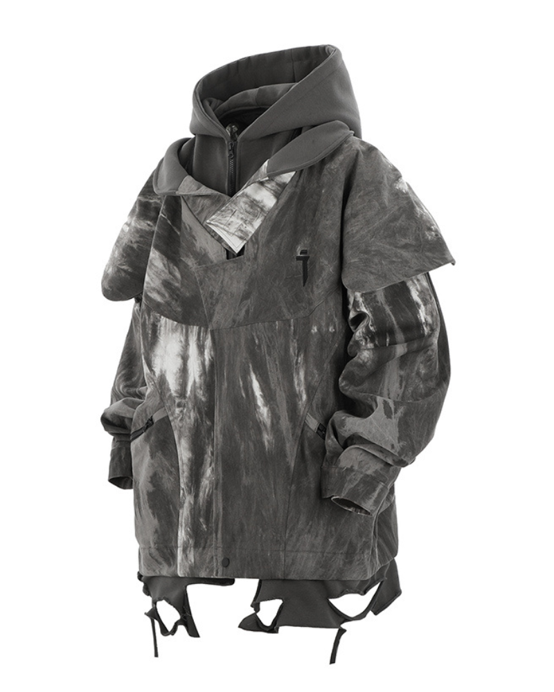 Wasteland Wear Torn Hem Fake Two-piece Unisex Jacket – Techwear Wasteland Wear Torn Hem Fake Two-piece Unisex Jacket – Techwear