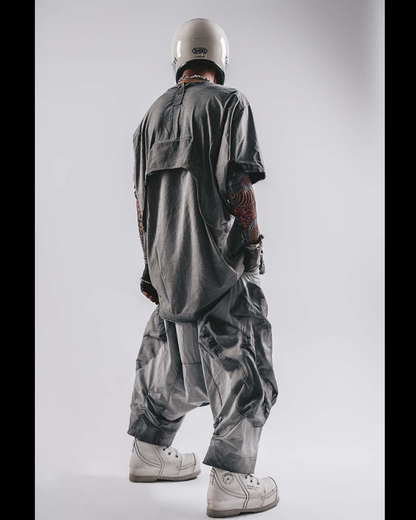 Wasteland Wear Wash Patchwork Zipper Hakama Pants
