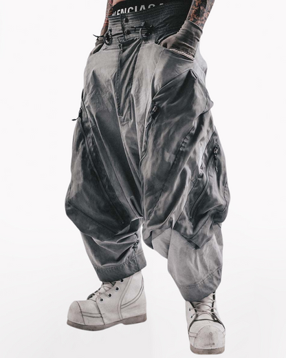 Wasteland Wear Wash Patchwork Zipper Hakama Pants