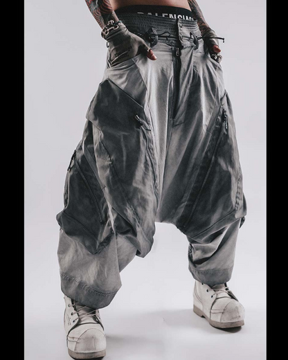 Wasteland Wear Wash Patchwork Zipper Hakama Pants