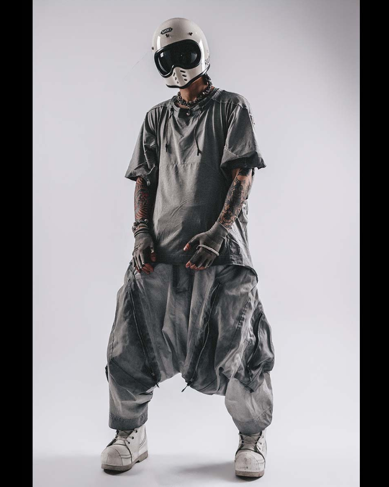 Wasteland Wear Wash Patchwork Zipper Hakama Pants