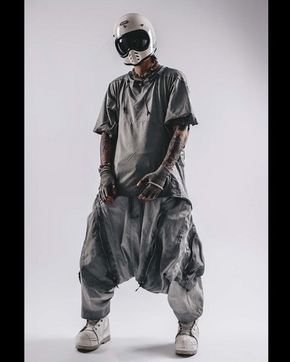 Wasteland Wear Wash Patchwork Zipper Hakama Pants