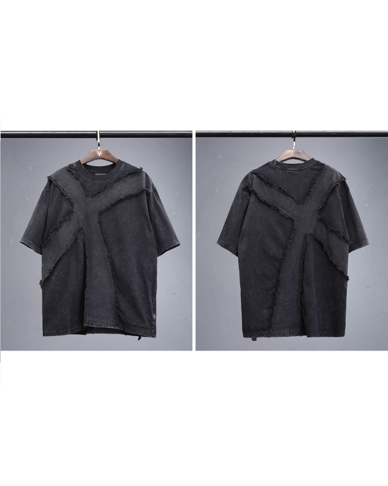 Wasteland Street Distressed Washed Cross-Panel T-Shirt