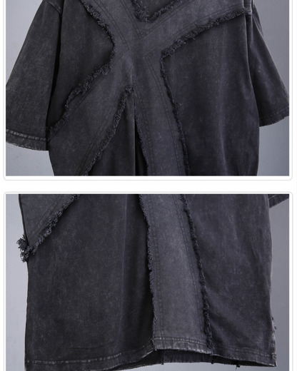 Wasteland Street Distressed Washed Cross-Panel T-Shirt