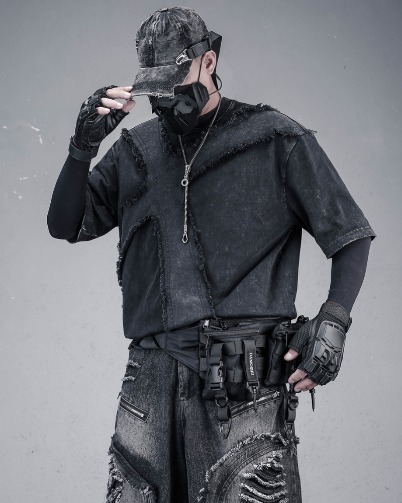Wasteland Street Distressed Washed Cross-Panel T-Shirt
