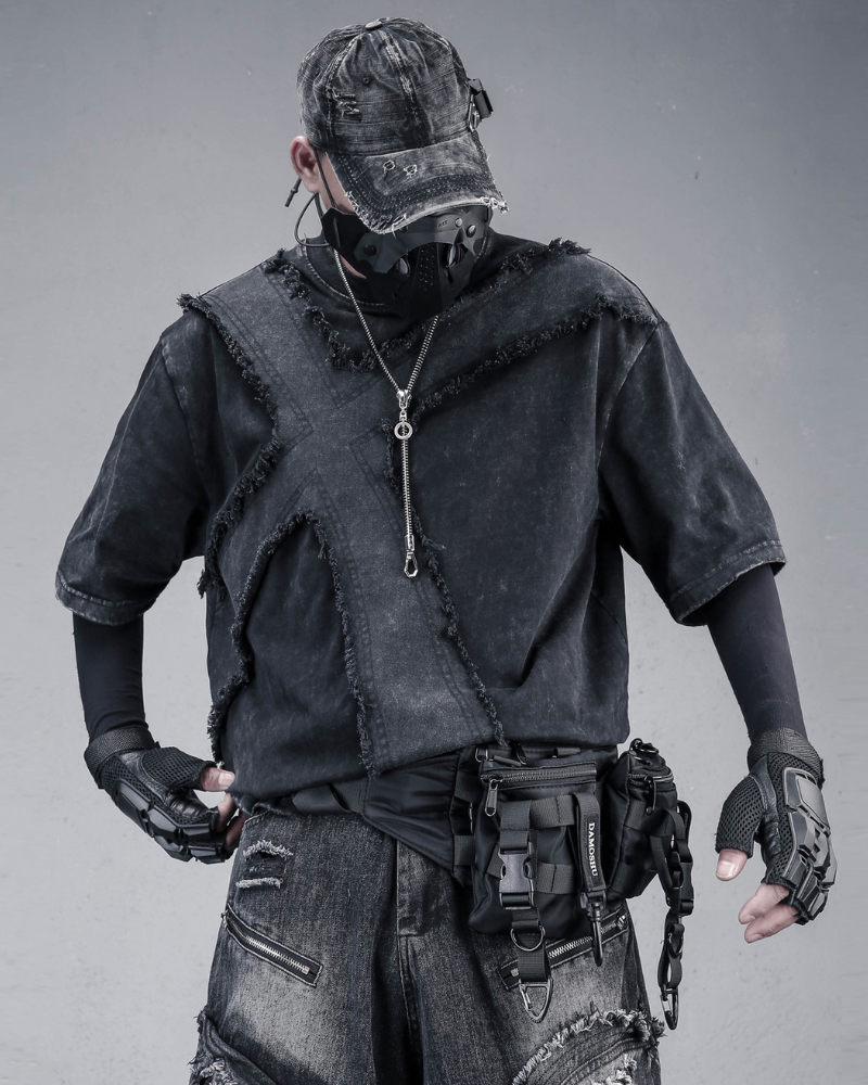 Wasteland Street Distressed Washed Cross-Panel T-Shirt