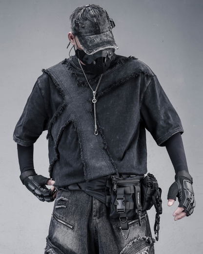Wasteland Street Distressed Washed Cross-Panel T-Shirt
