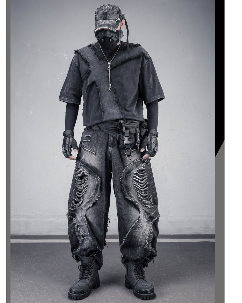 Wasteland Street Distressed Washed Cross-Panel T-Shirt