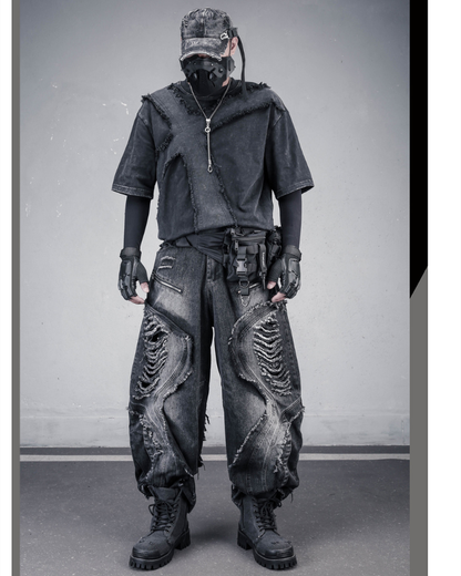 Wasteland Street Distressed Washed Cross-Panel T-Shirt