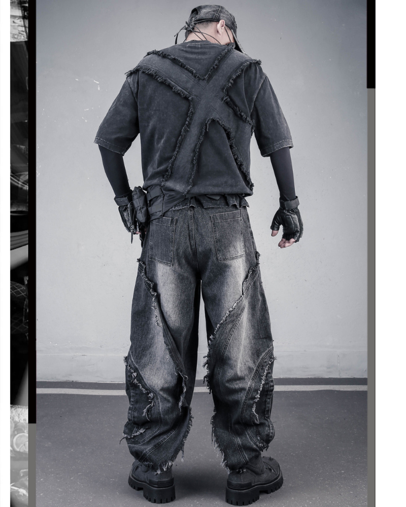 Wasteland Street Distressed Washed Cross-Panel T-Shirt