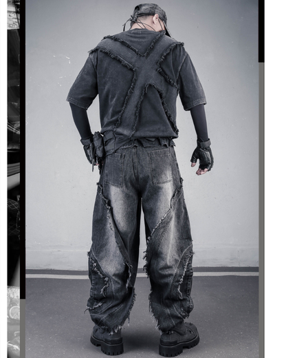 Wasteland Street Distressed Washed Cross-Panel T-Shirt