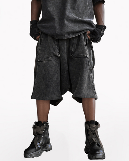 Wasteland Distressed Low-Crotch Cargo Shorts