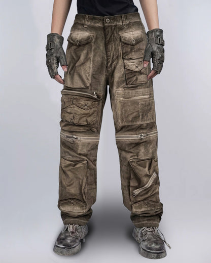 Wasteland Multi-Pocket Washed Detachable Cargo Pants