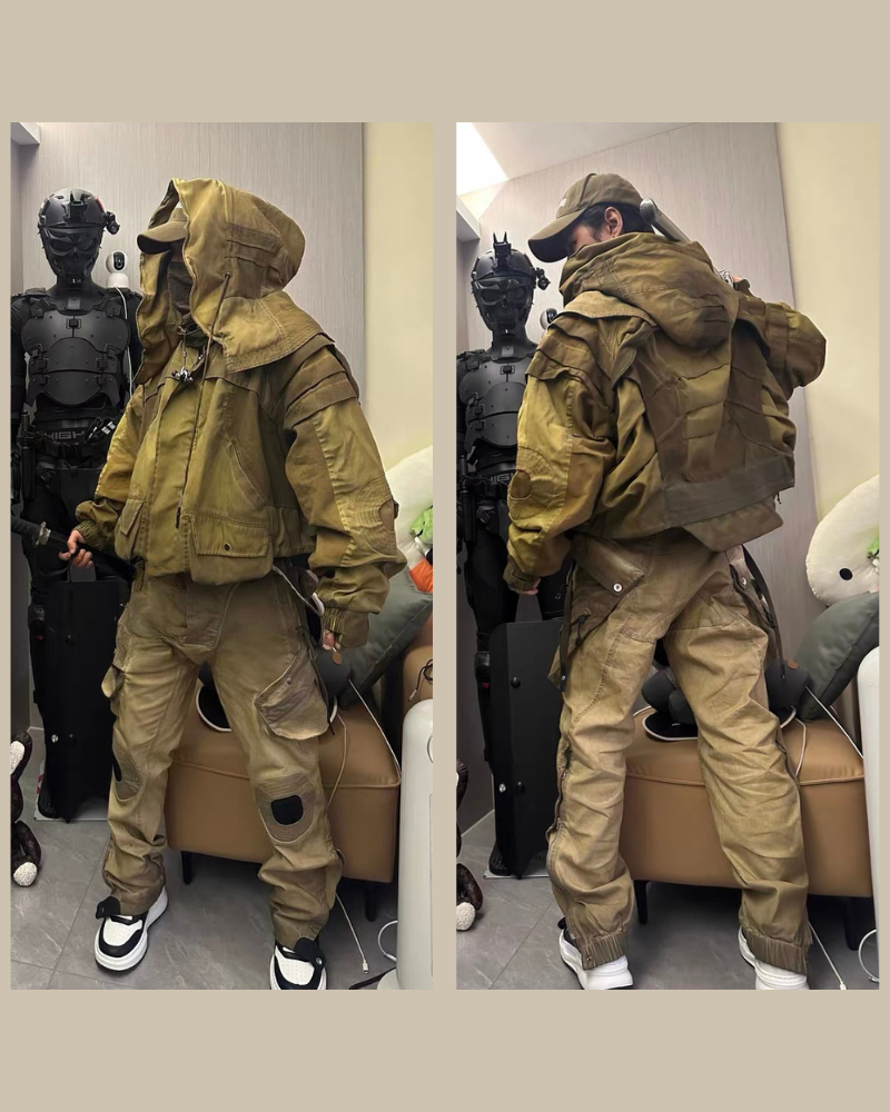 Wasteland Wear Mech Multi-Pocket Washed Distressed Casual Pants