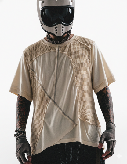 Wasteland Wear Distressed Dual-Layer Mesh Patchwork T-Shirt