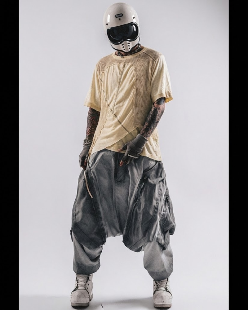 Wasteland Wear Distressed Dual-Layer Mesh Patchwork T-Shirt