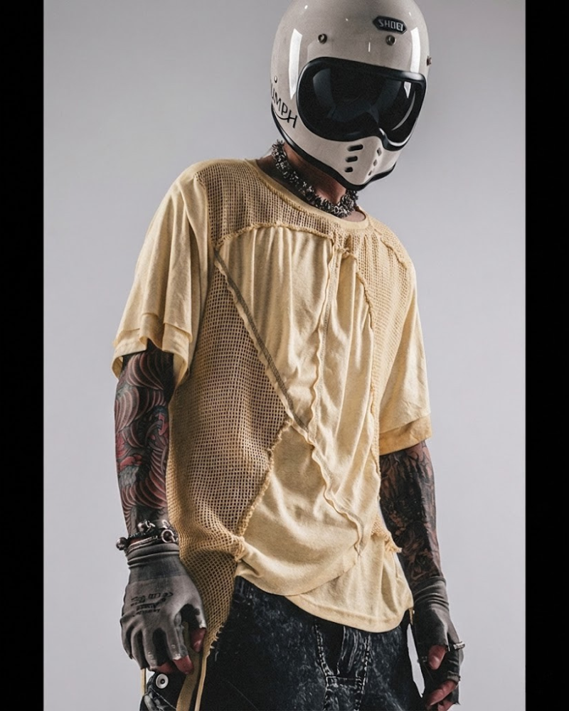 Wasteland Wear Distressed Dual-Layer Mesh Patchwork T-Shirt