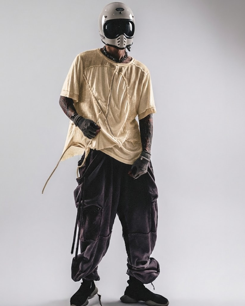 Wasteland Wear Distressed Dual-Layer Mesh Patchwork T-Shirt