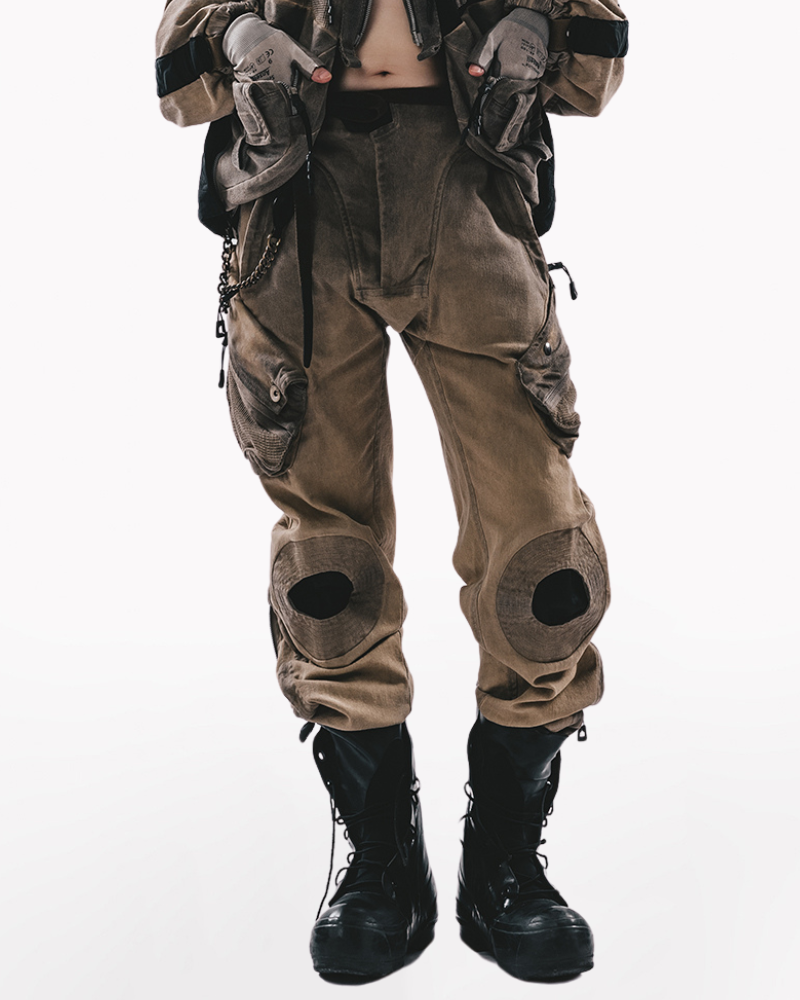 Wasteland Wear Mech Multi-Pocket Washed Distressed Casual Pants