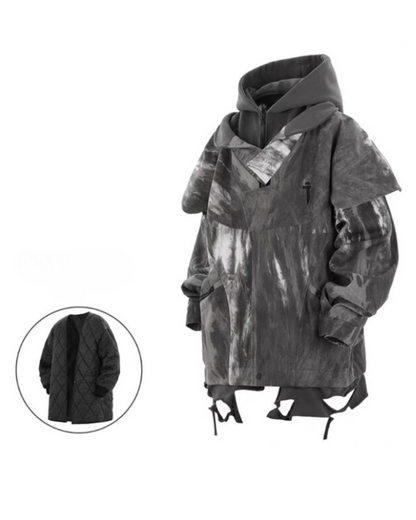 Wasteland Wear Torn Hem Fake Two-piece Unisex Jacket