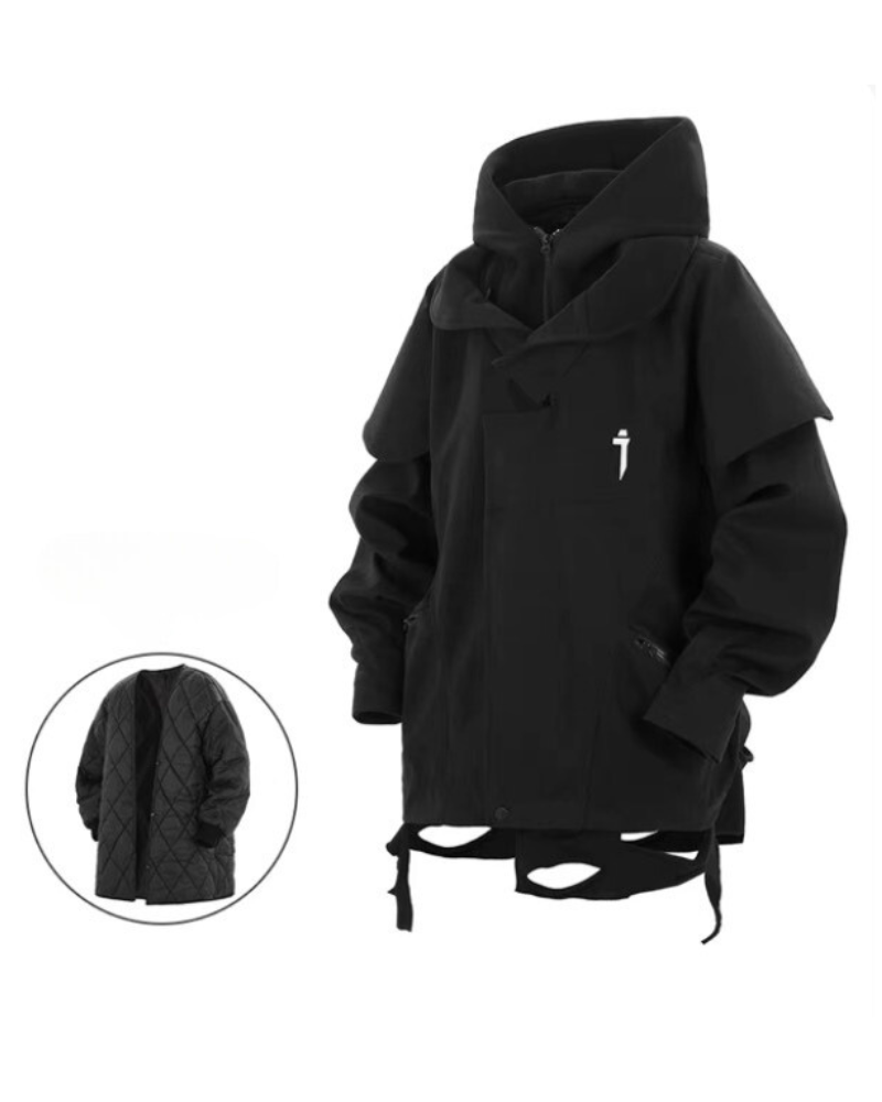 Wasteland Wear Torn Hem Fake Two-piece Unisex Jacket