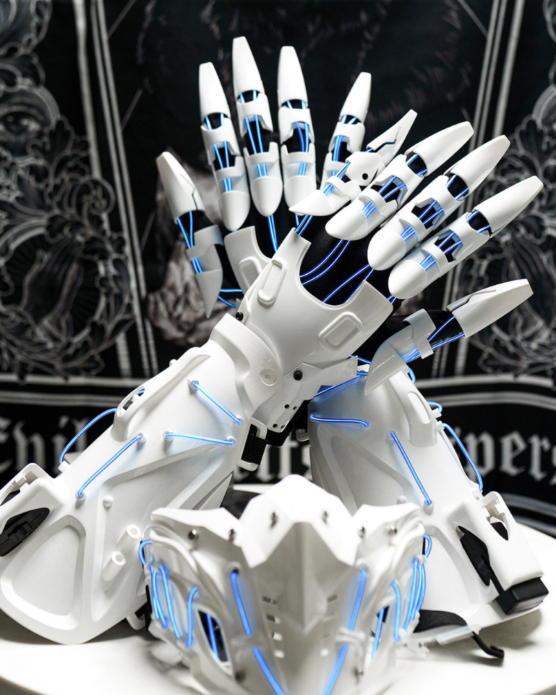 White Knight Cyberpunk Gloves &amp; Wrist Armor &amp; Mask (Sold Separately)