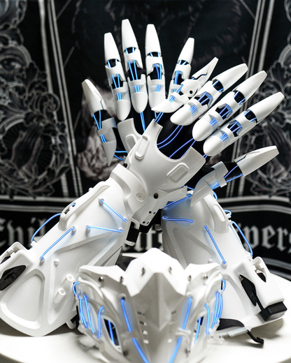 White Knight Cyberpunk Gloves &amp; Wrist Armor &amp; Mask (Sold Separately)