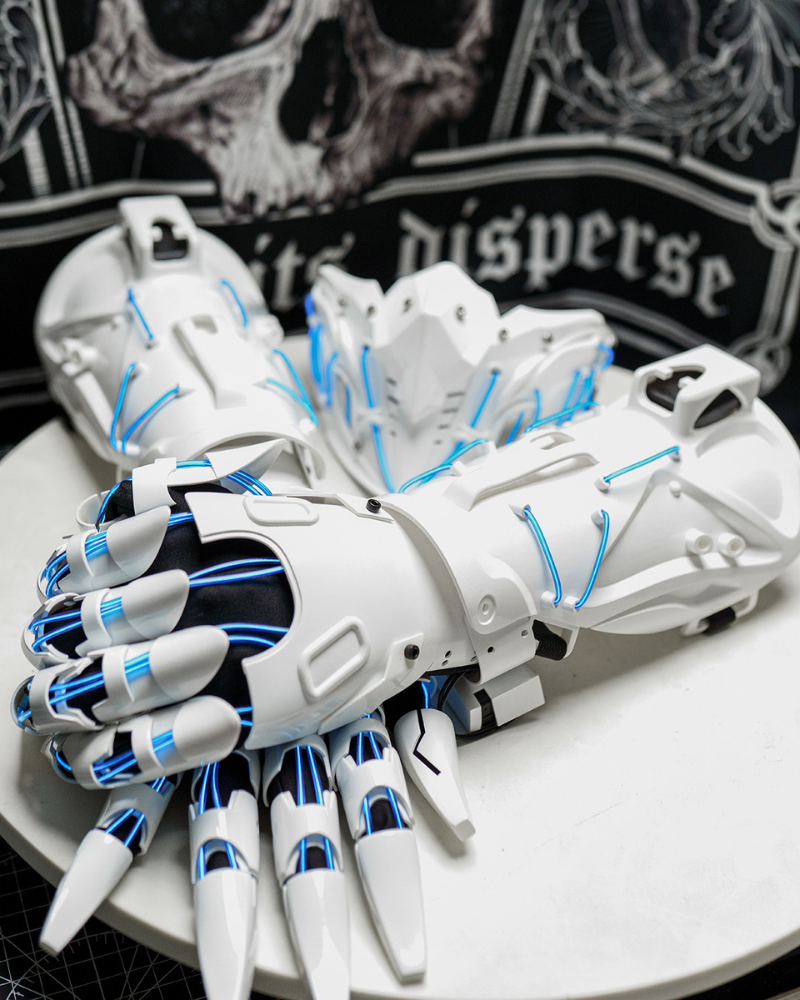 White Knight Cyberpunk Gloves &amp; Wrist Armor &amp; Mask (Sold Separately)
