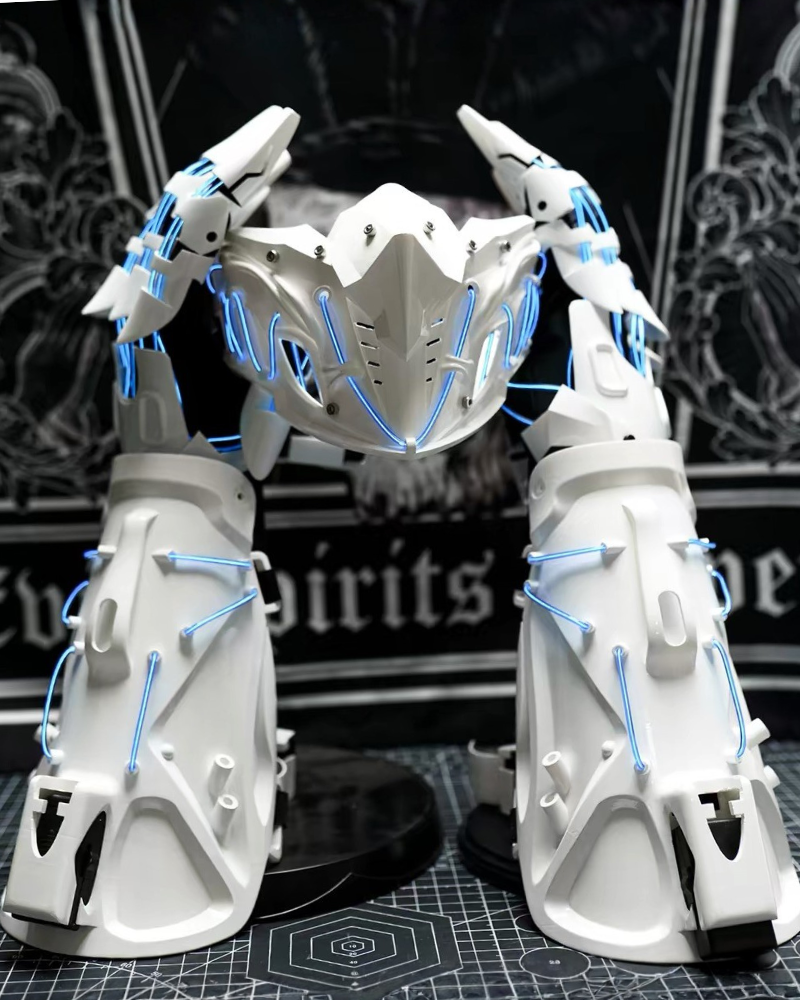 White Knight Cyberpunk Gloves &amp; Wrist Armor &amp; Mask (Sold Separately)