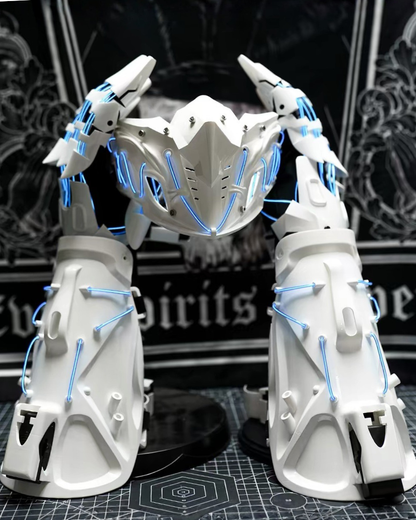 White Knight Cyberpunk Gloves &amp; Wrist Armor &amp; Mask (Sold Separately)