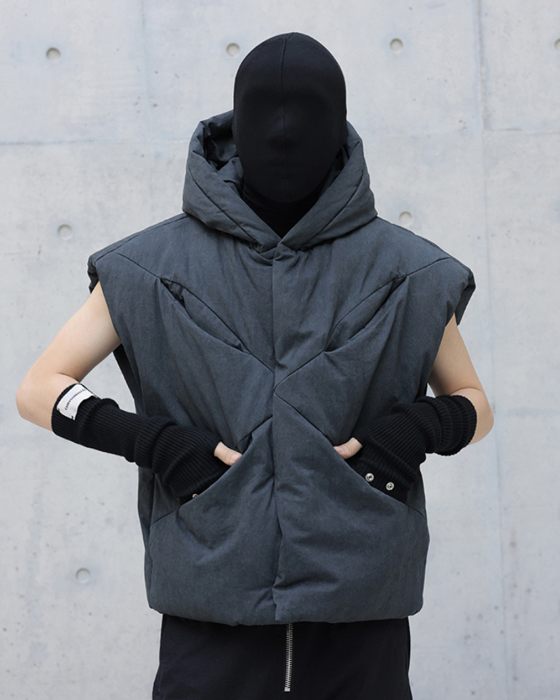 Winter Multi-Pocket Cotton Hooded Vest