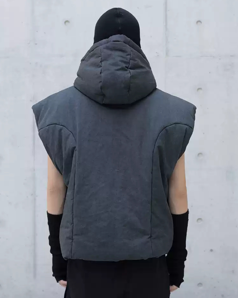 Winter Multi-Pocket Cotton Hooded Vest