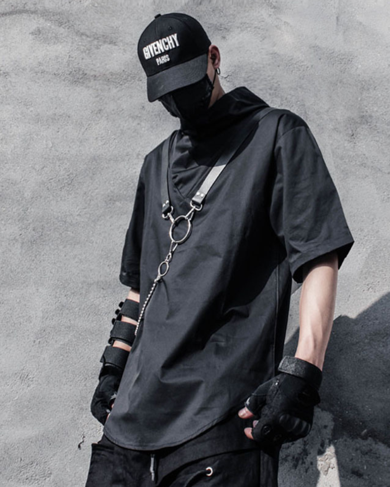 Techwear T-shirts,tactical shirt,mens black tees,cargo t-shirt men&