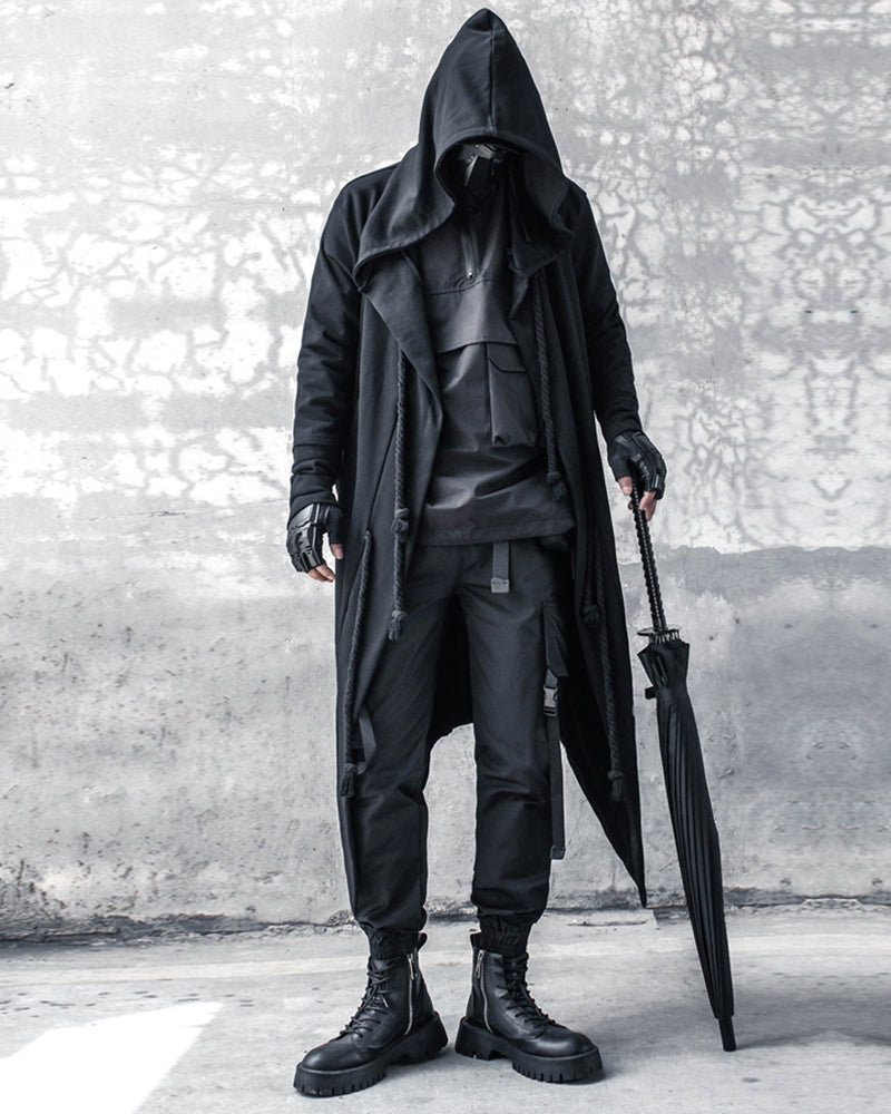 Wizard Gothic Drawstring Black Cape Coat