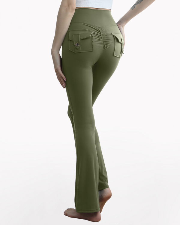 Women's Flare Yoga Cargo Pants High Waisted Leggings