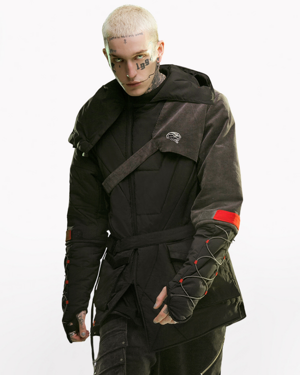 XIPHEVIL Back Lofty Cyberpunk Long Cotton Mask Coat