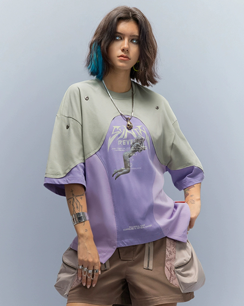 XIPHEVIL Cyberpunk Dream Princess Ice-Cool Mesh Panel T-Shirt