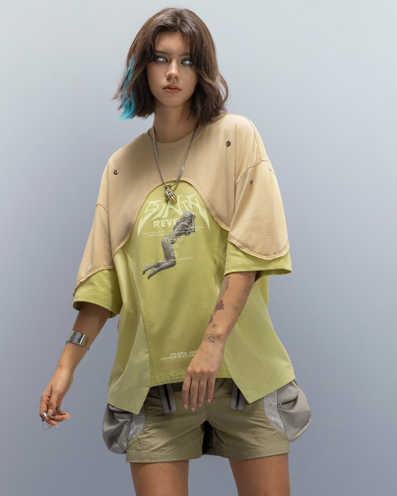 XIPHEVIL Cyberpunk Dream Princess Ice-Cool Mesh Panel T-Shirt