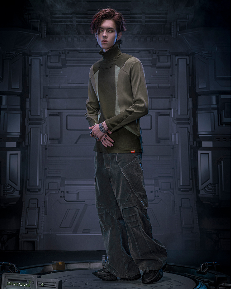 XIPHEVIL Cyberpunk Outfits Heavy Duty Loose Velvet Denim Pants