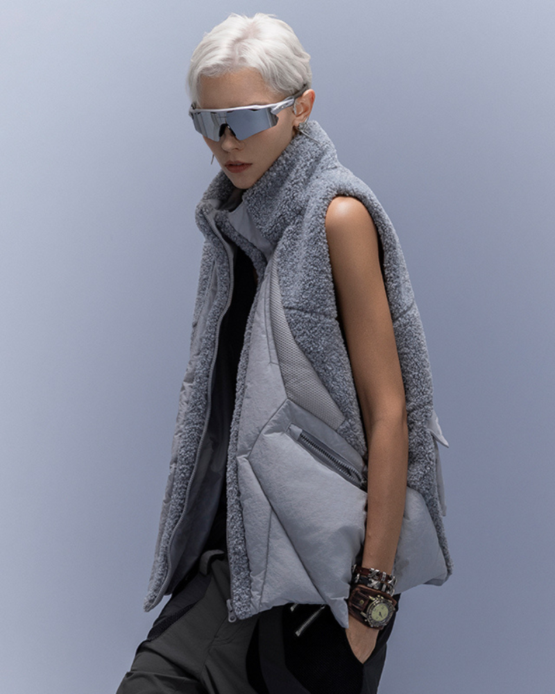 XIPHEVIL Cyberpunk Outfits Stand-Collar Lightweight Winter Down Vest