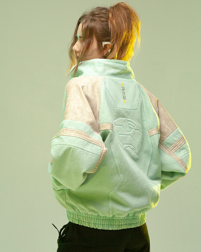 XIPHEVIL Cyberpunk Outfits 3D Embossed PU Patchwork Jacket