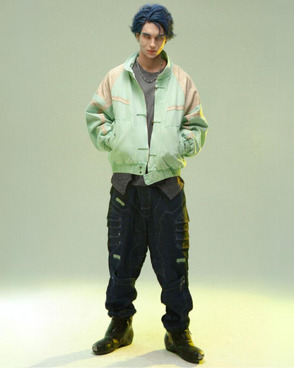 XIPHEVIL Cyberpunk Outfits 3D Embossed PU Patchwork Jacket