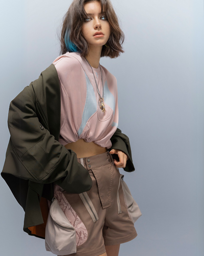 XIPHEVIL Cyberpunk Street-Style Star Arc Cocoon Pocket Shorts - Women