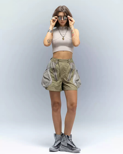 XIPHEVIL Cyberpunk Street-Style Star Arc Cocoon Pocket Shorts - Women