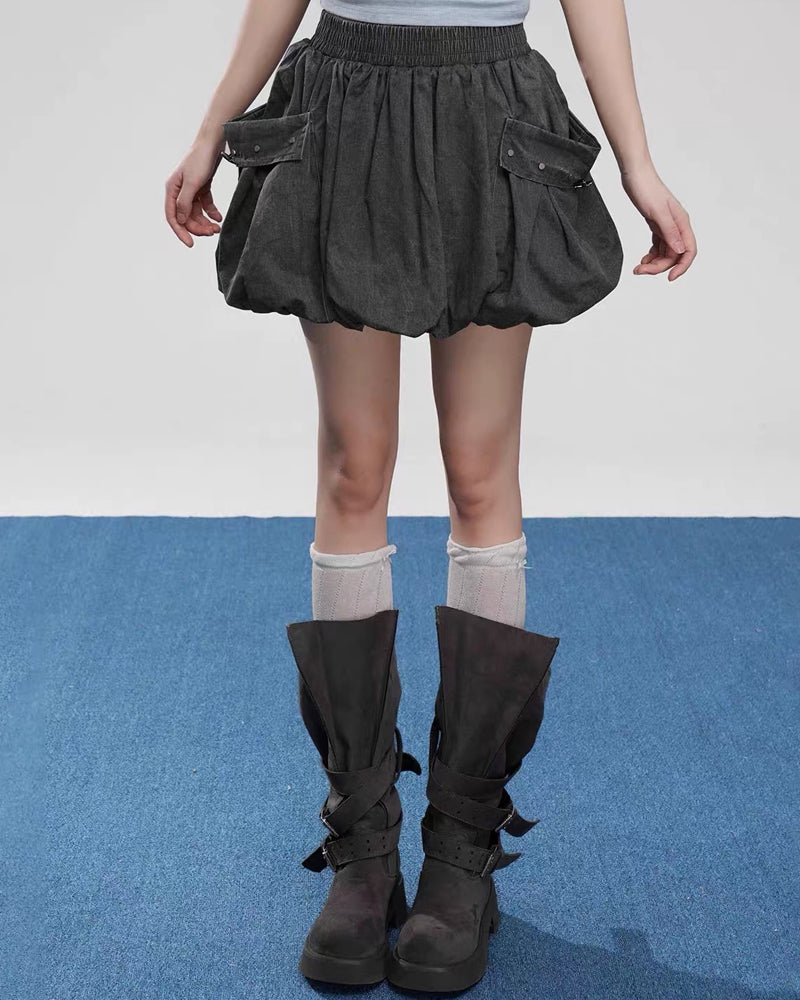 Y2K Grey Cargo Bubble Mini Skirt